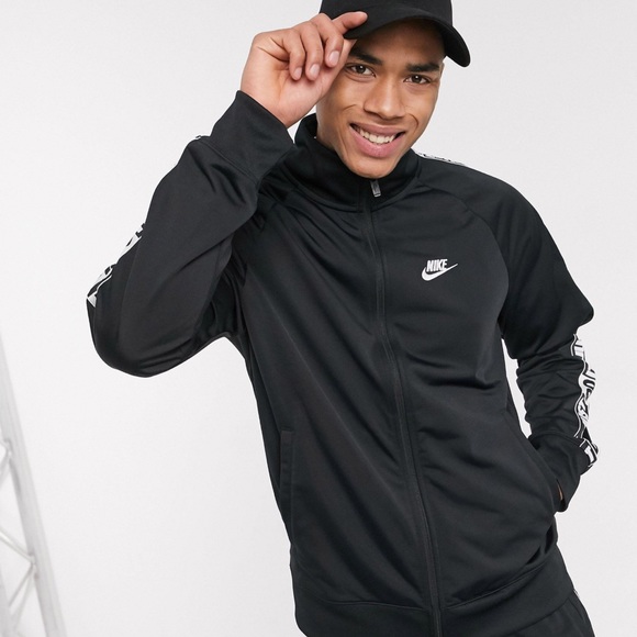 Nike Just Do It zip-through polyknit taping track jacket in black - Picture 2 of 4